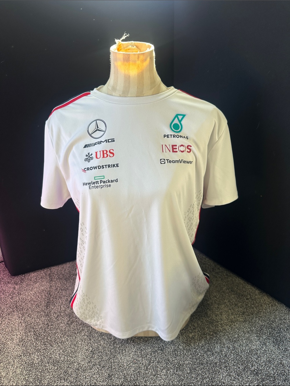Mercedes AMG Petronas White Team Logo Tee with Teal Petronas Accent